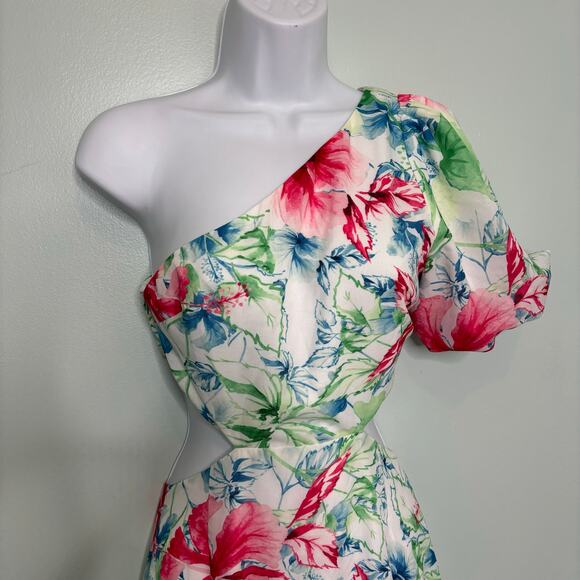 Hello Molly Where Wildflowers Bloom Red Green Floral One Shoulder Maxi Dress XS - Picture 3 of 9